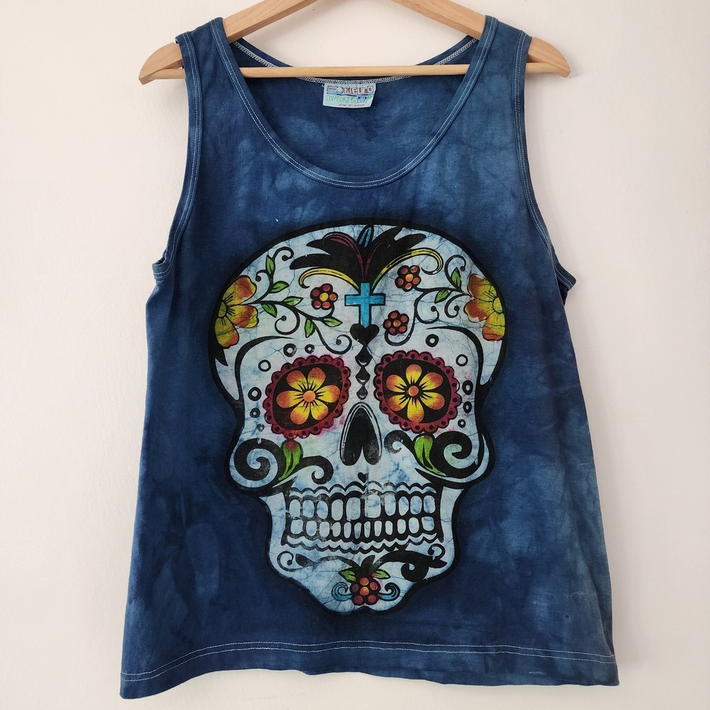 Euro Comfort tank top shirt Day Of Dead Dia De Los Muertos sugar‎ skull size M